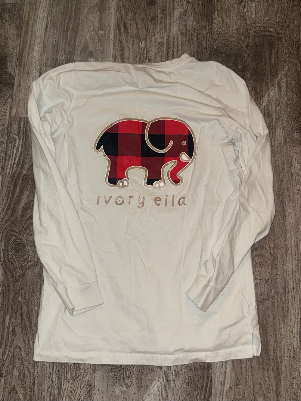 ivory ella White Long Sleeve Tee with Red Plaid Elephant